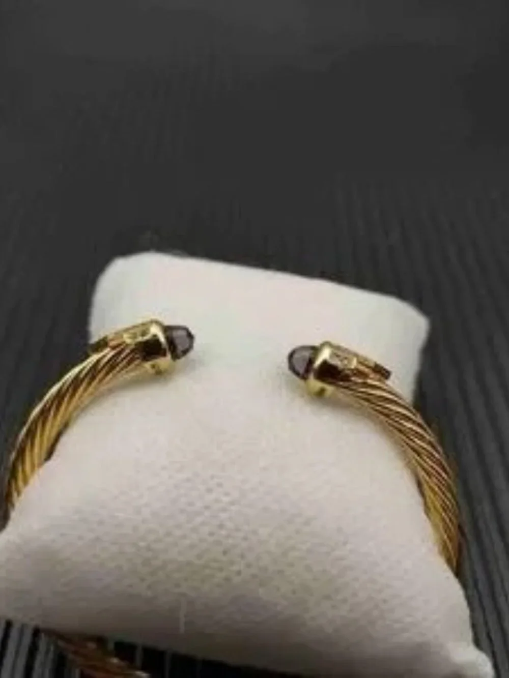 David Yurman 5mm Amethyst & Diamond Gold Cable Cuff Bracelet